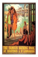 Bathing Pool at Hastings & St. Leonards Poster - 1930s Art Print 24x36” Rare picture