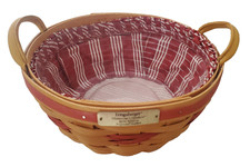 VTG LONGABERGER 1999 POPCORN BASKET CHRISTMAS COLLECTION CLOTH & PLASTIC LINERS picture