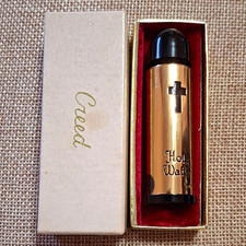 Vintage 70's Creed Brass Cross Holy Water Bottle with original box picture