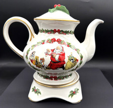 1991 Franklin Mint Night Before Christmas Teapot Fine Porcelain Santa 3 pc *LOOK picture