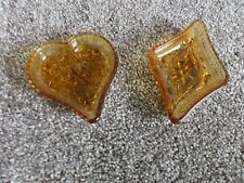 VINTAGE AMBER GLASS HEART & DIAMOND PLAYING CARD NUT CANDY DISHES - GAME NIGHT picture