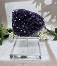 Uruguay Amethyst Cut Base Druzy Crystal Specimen w/ Acrylic Display Stand  picture