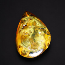 Translucent yellow orange Natural Dominican Amber teardrop Polished Stone 26 mm picture