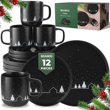 Minimalist Christmas Dinnerware Set - 12-Piece for 4, Microwave & Dishwasher Saf picture