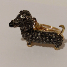 Black Rhinestone Dachshund Dog Figure Golden Keyring Clip-One Accessory picture