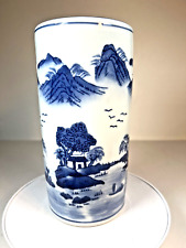 Japanese Hand Painted Blue on White Porcelain Vase 8