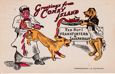 Vintage Greetings From Coney Island NY Early 1900's Postcard Weird Humor Cartoon picture