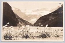 Lake Louise Banff Alberta Canada Glacier Mountain Flowers 1950 RPPC Postcard picture