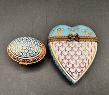 Vintage Limoges Set of 2 Heart and Egg Pink/Gold Porcelain Trinket Ring Boxes picture