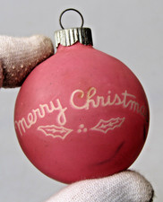 VTG WWII Unsilvered Matte Glass Pictured MERRY Pink Ball Christmas Ornament picture