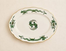 Meissen Green Ming Dragon Oval Serving Platter 1st Quality Gold Trim 14