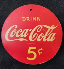 Vintage Coca Cola 5c Cardboard Hanger Sign Mini 6.5 Bottle Topper Double Sided picture