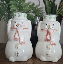 2 ~ BELEEK SNOWMAN SNOWMEN Ireland Christmas Holiday Shamrock picture