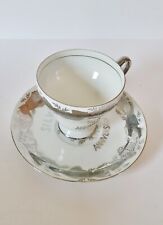 Vtg 25th Norcrest China Wedding Anniversary Cup & Saucer C-248 Silver Trim Bells picture