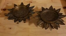 Two (2) Brass Colored Sunflower Flower Candle Holder Handmade Rustic Cottagecore picture