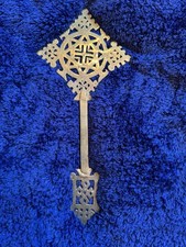 Ethiopian Coptic Brass Hand Cross Vintage Processional Artifact Decor Vintage picture