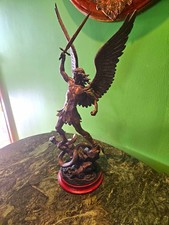 Archangel Saint Michael (Bronze Statue) St.Michael Fighting Winged Sword Serpent picture