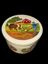 Vintage Pennsylvania Dutch Amish Barb Hex  Horse Farm Country Round Cookie Tin picture