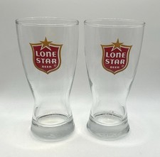 Lone Star Beer Pilsner Glass Red Shield Logo Gold Star & Outline 1980s Set of 2 picture