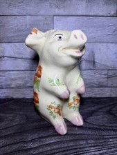 Vintage CHIC Pottery Standing Pig Piggy Bank Floral Cherry Blossom Crazing picture