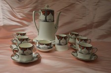 Antique Crown Ducal Art Deco Orange Tree Coffee Set 10 pc 1920's picture
