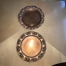 Vintage 2 Gregorian Copper Serving Plate Wall Hanging Made in USA Hand Hammered picture