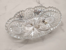 Vintage ABP Heavy Cut Glass Crystal Oblong Saw Tooth Edge Serving Dish Bowl picture