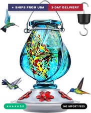 Hummingbird Feeder, Hand Blown Glass Hummingbird Feeders for Outdoors Hanging, w picture