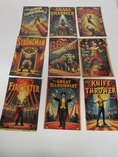 New Set Of 9 Big Top Circus Performers Poster Image Cards 5 3/4