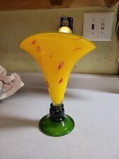 Murano Type Vintage Yellow And Green Fan Vase With Green Base And Yellow Fan Top picture