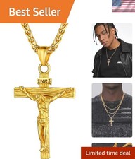 Elegant 18K Gold Plated Crucifix Necklace with Adjustable Chain for Men & Women picture