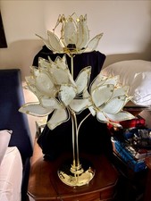 Vintage 80's Hollywood Regency 3 Way Glass Lotus Flower Accent Lamp picture