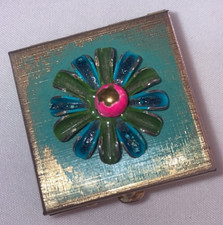 Vintage 1960's Brass Flower Push Button Trinket Mini Pill Box picture