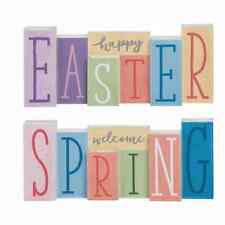 Happy Easter Welcome Spring Sign Wood Wall Table Decor Reversible 14