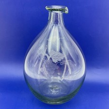 Hand Blown Glass Wine Decanter Etched Grapes Clear Glass Pontil Barware USA 8in picture