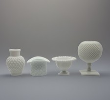Vintage Fenton & Westmoreland  Hobnail Milk Glass Lot Hat, Vase, Compote, Rose picture