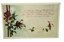 Antique 1919 Christmas Postcard Birds Holly Red Cross Seal Posted #219 picture