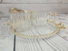 Jeannette Glass Co. Creamer & Sugar, 22 Ct. Gold Trim 1950's with Tray picture