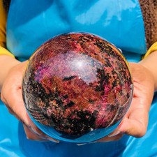 5.12 LB Natural Rhodonite Crystal Sphere Pink Black Healing Gem Stone 4779 picture