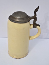 Antique Early 1800's German Pottery Pewter Lidded Beer Stein Mug Tankard 1 Ltr. picture