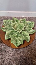 1978 Holland Mold Green Ceramic Leaf Chip and Dip Serving Dish picture