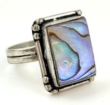 Vtg 925 Sterling Silver Ring Size 8 Rectangle 4.5G Shell Southwestern Artisan picture