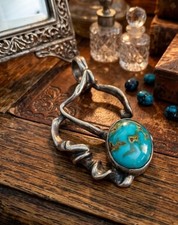 Vintage Navajo Tufa-Cast Sterling & Turquoise Pendant - Marked Chris Etsitty picture