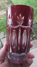 Antique Bohemian Dark Ruby Red Cut To Clear Glass Vase 5.75