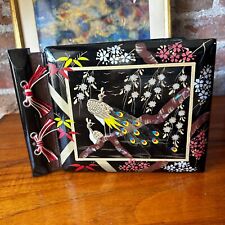 VINTAGE JAPANESE WOOD LACQUER Photo Album ~ Hand Painted w Peacocks ~ 6
