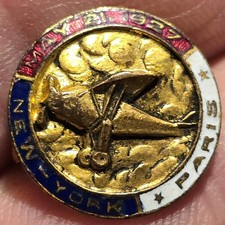 RARE CHARLES LINDBERGH MAY 21 1927 NEW YORK PARIS Spirit St. Louis Enameled Pin picture