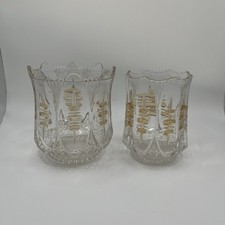 Vintage Early American Pressed Glass Spooner Scalloped Vases - Set of 2 picture