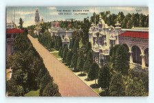 c1940s San Diego California The Prado Balboa Park Road Linen Postcard G6 picture