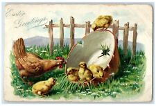1907 Easter Greetings Chicken And Baby Chicks Embossed Tuck's Antique Postcard picture