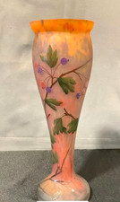 Antique Daum Nancy Mado Enameled Berry Glass Vase French Art Nouveau 1920s picture